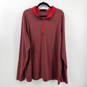 Under Armour XXL Mens Red Gray Striped 1/4 Zip Long Sleeve Pullover Shirt